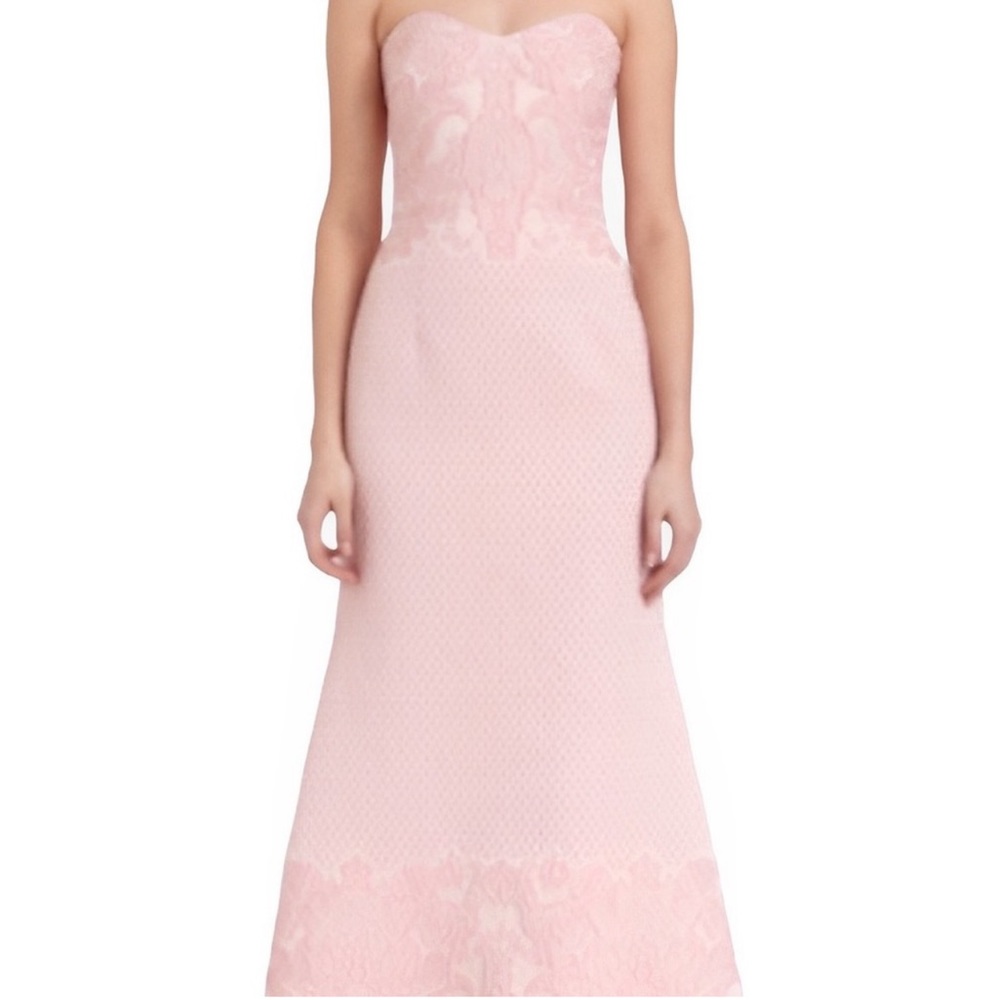 Badgley Mischka pink strapless embroidered gown